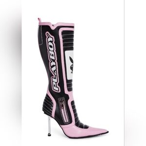 "GIRL MOST WANTED"  Playboy x MOTO Black and Pink Stilleto Boots